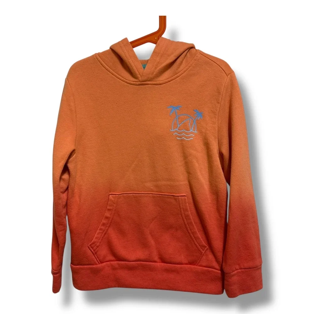 Old Navy Kids Orange Ombre Palm Tree Graphic Pullover Hoodie Tamarind S‎ 6-7
